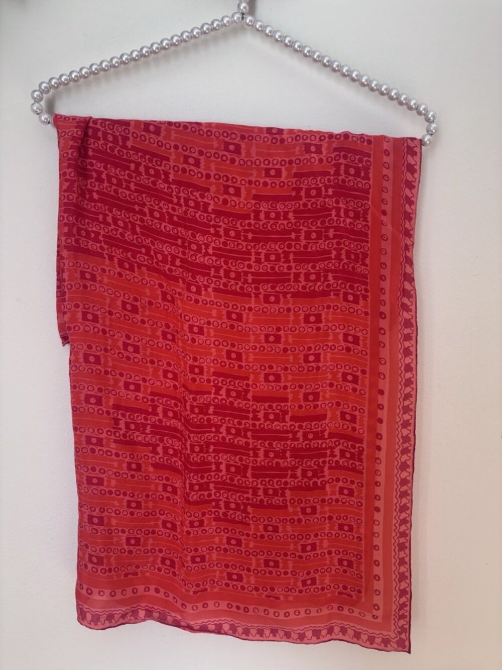 Vintage Vera Neumann Orange Silk Scarf 1970s Geometric Print 30"x30" - Picture 3 of 4